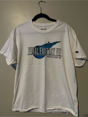 Champion White Short-Sleeve Final Fantasy VII Graphic Tee with Blue Logo